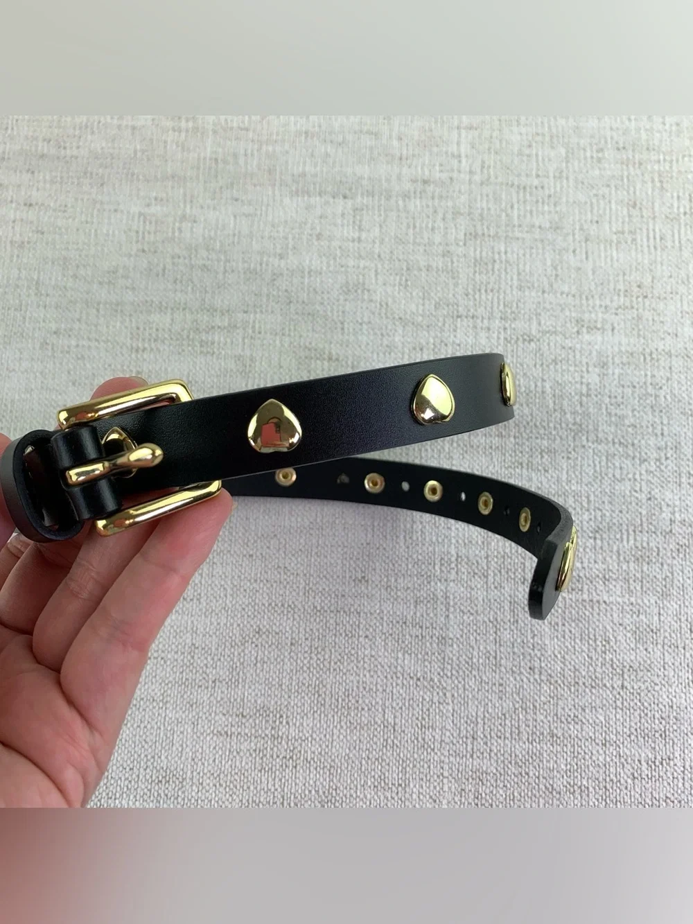 Crewcuts Girls' heart-stud belt in leather black and gold